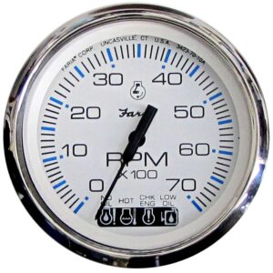 Faria Chesapeake White SS 4" Tachometer w-Systemcheck Indicator - 7000 RPM (Gas) (Johnson-Evinrude Outboard)