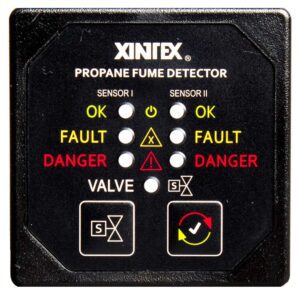 Fireboy-Xintex Propane Fume Detector & Alarm w-2 Plastic Sensors & Solenoid Valve - Square Black Bezel Display
