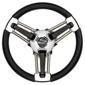 Schmitt Marine Burano Wheel 14" 3-4" Tapered Shaft Black Polyurethane w-Stainless Spoke Includes Center Cap-Nut