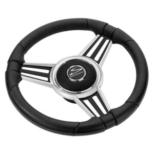 Schmitt Marine PU30 14" Wheel - Chrome Cap & Spoke Inserts - Black Spokes - 3-4" Tapered Shaft