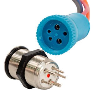 Bluewater 22mm In Rush Push Button Switch - Off-(On) Momentary Contact - Blue-Red LED