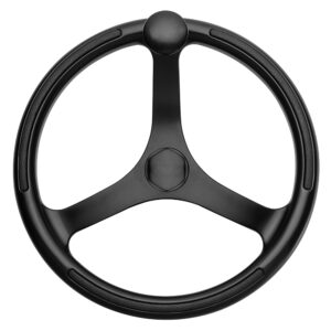 Schmitt Marine Primus Wheel 13.5" Black 3-4" Tapered Shaft w-Knob Finger Grips - Black Powder Coat