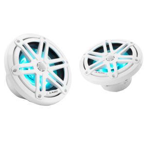 JL Audio M3 Series 6.5" Marine Coaxial Speakers w-Gloss White Sport Grilles w-RGB LED Lighting - M3-650X-S-Gw-i