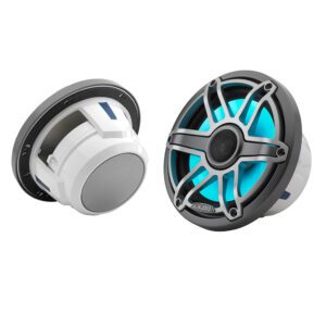 JL Audio M6 Series 7.7" Marine Coaxial Speakers w-Grey Metallic Sport Grille  LED Lighting - M6-770X-S-GmTi-i