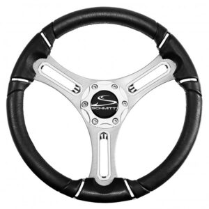 Schmitt Marine Torcello 14" Wheel - 04 Series - Polyurethane Wheel w-Chrome Trim & Cap - Brushed Spokes - 3-4" Tapered Shaft
