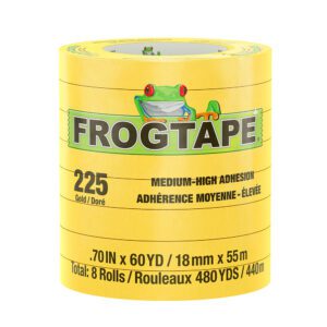 FrogTape CP 225 Medium-High Adhesion Masking Tape - 18MM x 55M x 8-Pack - Gold - Rated for 225F